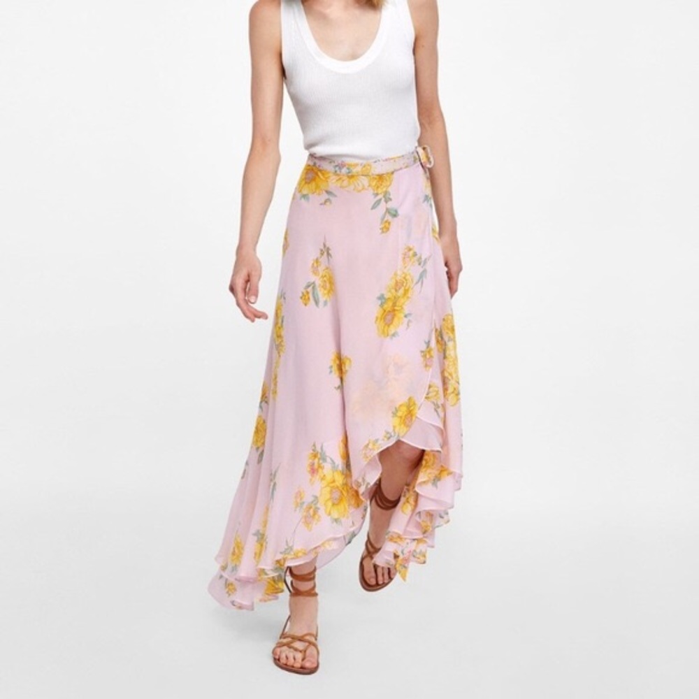 Zara pink floral maxi skirt